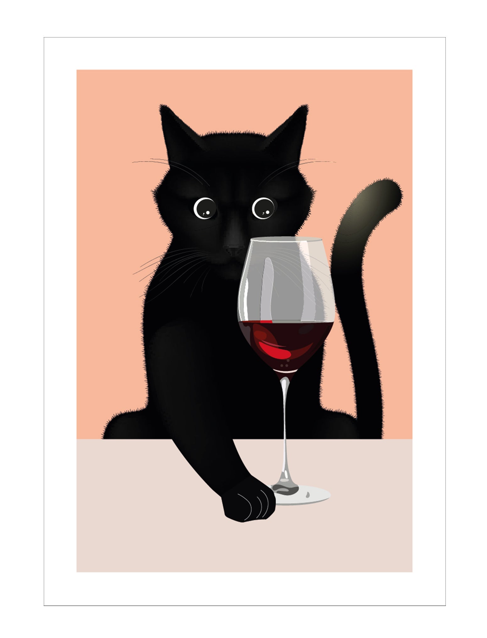 Cat & Wine Print